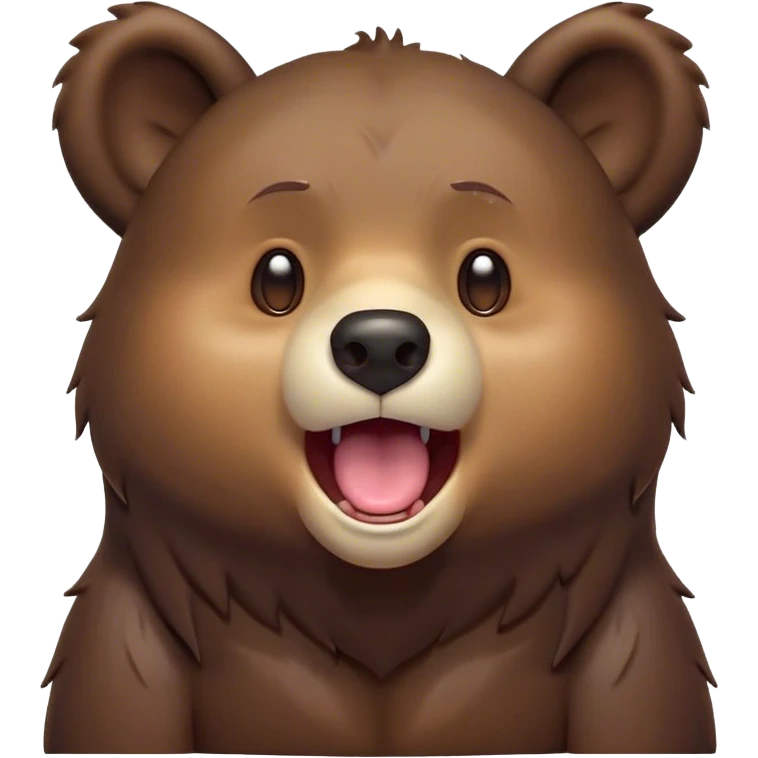 Cinematic Cute Yawning Bear Portrait Emoji, Head tilted slightly with a dramatic, wide-open yawn, showcasing a soft, plush dark brown fur with drooping ears, round eyes barely open in drowsy contentment, Simplified yet irresistibly adorable features, highly detailed, glowing with a soft, cozy glow, high shine, relaxed yet expressive, stylized with a touch of woodland charm, bright and endearing, soft glowing outline, capturing the essence of a sleepy yet affectionate bear, so drowsy it feels like it could lumber out of the screen and curl up for a nap! emoji