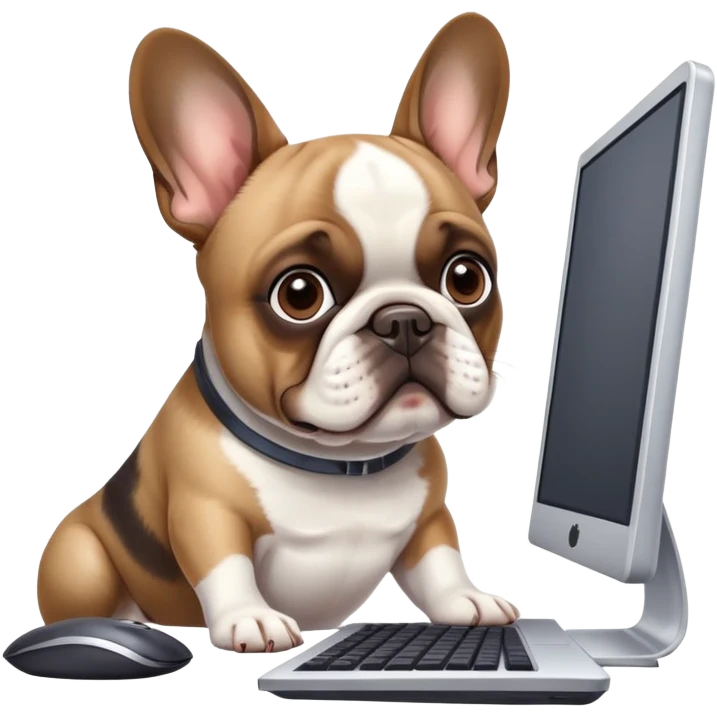 Frenchie working behind computer emoji