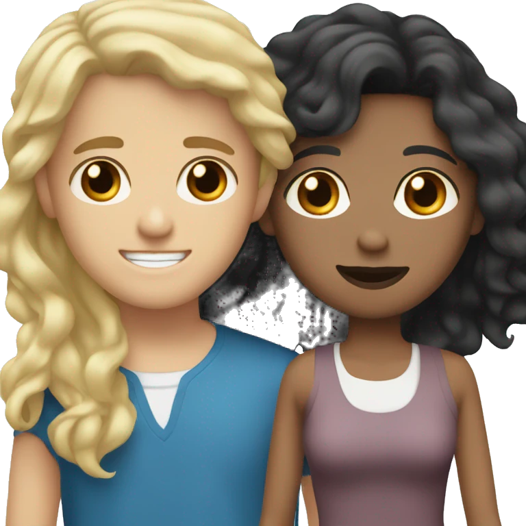 Couple brown guy with black hair with brown eyes and white girl with blonde and brown hair with blue eyes  emoji