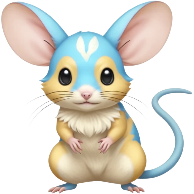 Yellow and cyan-blue Gerbil-Jerboa-Minccino-Emolga-Pachirisu-Pokémon-Fakémon-hybrid-fusion-creature  emoji