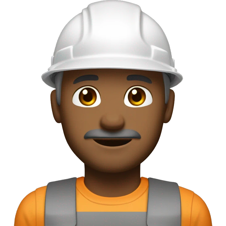 construction worker, full head shot, 3/4 view of face, white hard hat, male, adult, slight stubble, weathered skin, strong jawline, clear eyes visible, color palette: white (hard hat), warm beige (skin tones), cool grays and browns (shadows and details) emoji