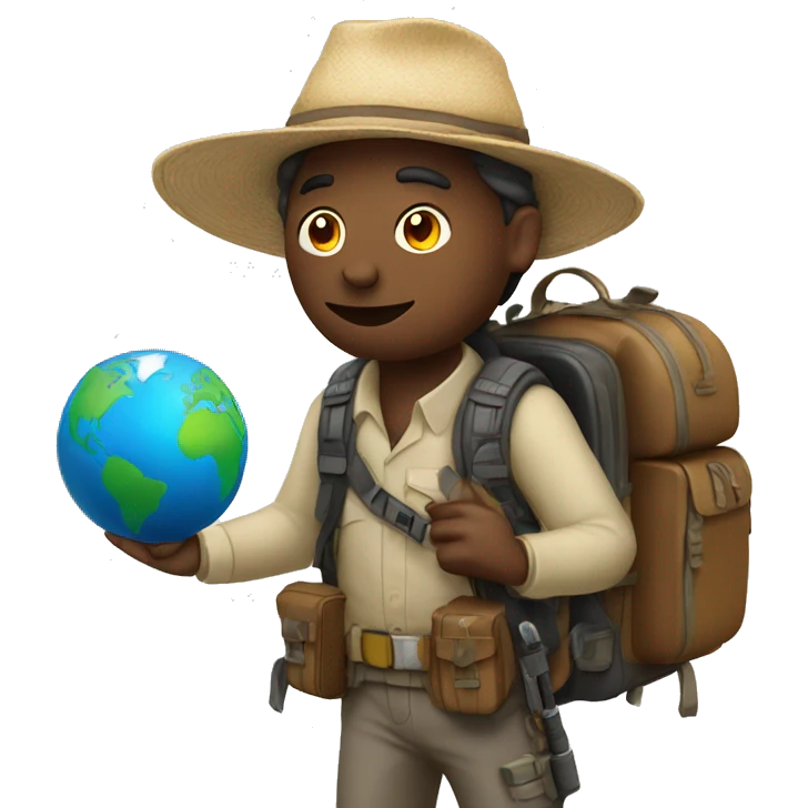 Traveler with globe in his hands and a carbine on his backpack emoji