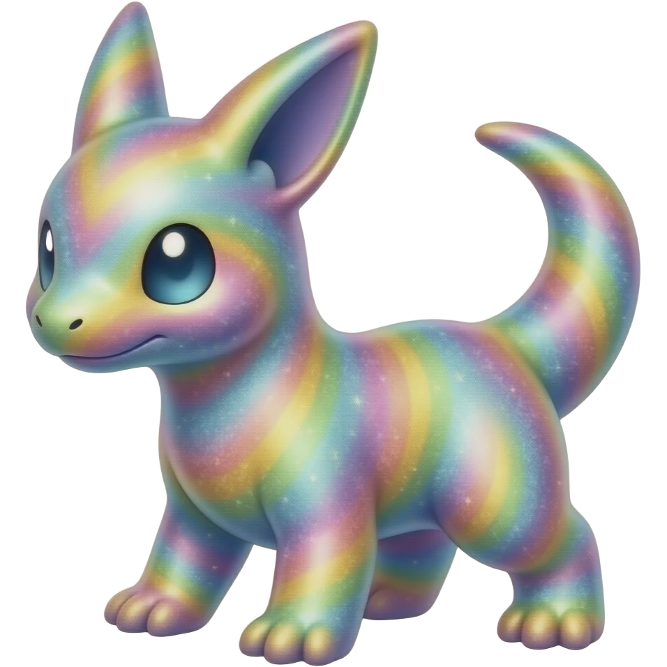 Oversaturated Rainbow-swirled Sparkly Ethereal Soft Pokémon-Fakémon-Digimon-Creature, (full body) emoji