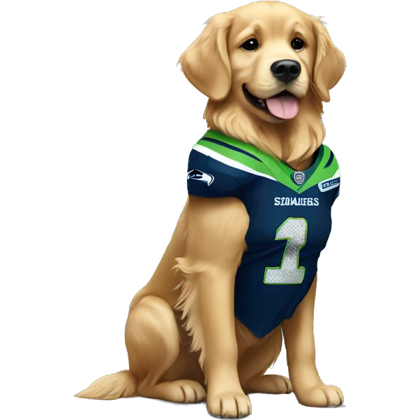 Golden retriever wearing Seahawks jersey emoji