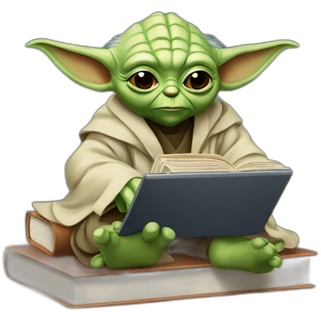Master Yoda with books and laptop emoji