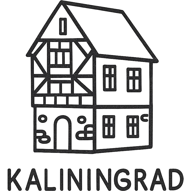 Icon of a house in Kaliningrad, hand drawn, black outlines, no fill, simple and clean, angled view emoji