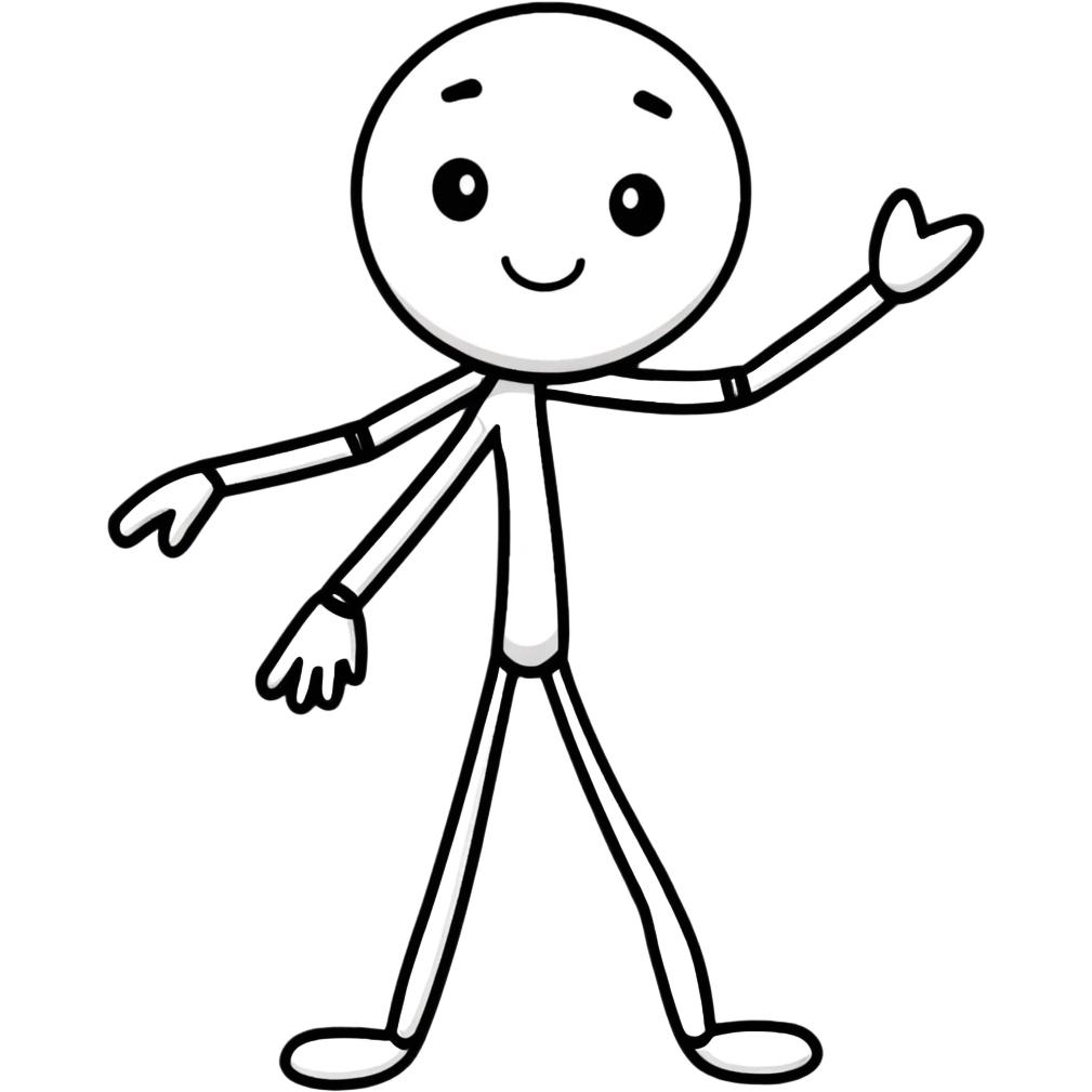 cartoonish sticker of a stick man, playful pose emoji