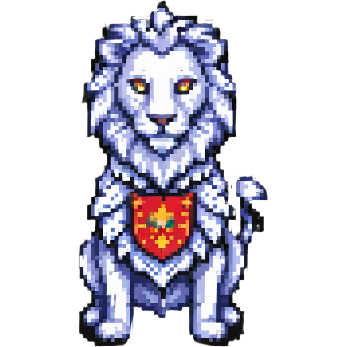pixel art medieval lion with ornate features, inspired by historical sculpture emoji