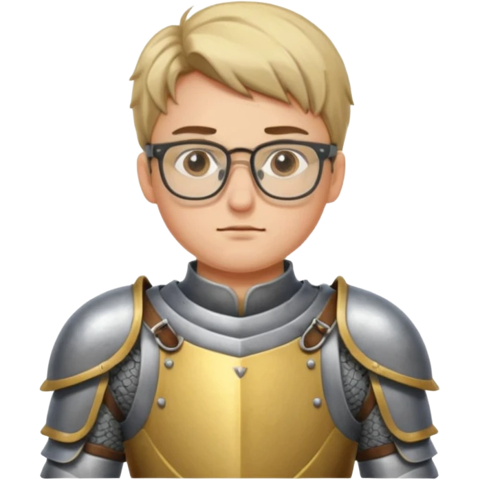 Young knight polishing armor, wearing glasses — glasses slipping down emoji