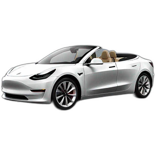 open top, black color, Tesla Model 3, black upholstery, full side view emoji