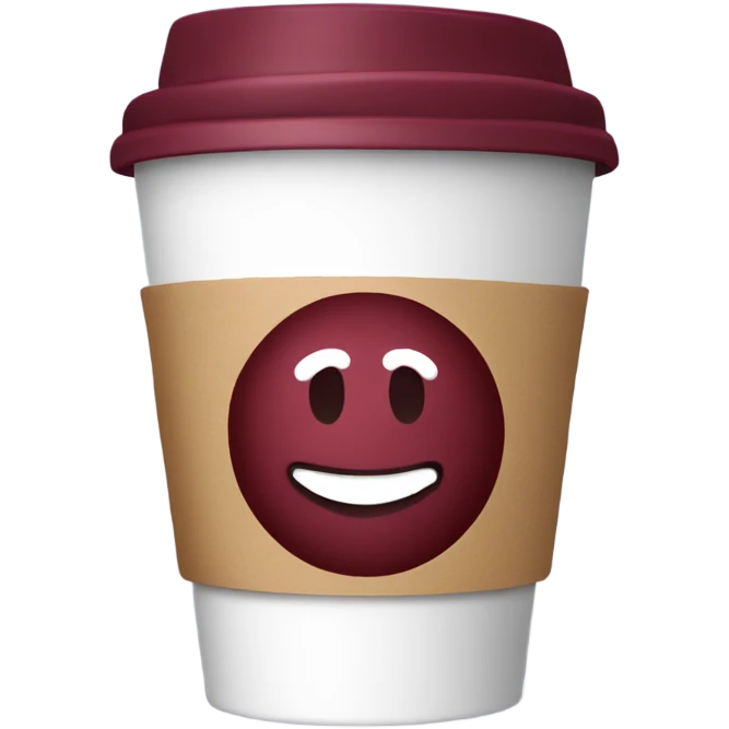Burgundy takeaway cup with hot coffee emoji