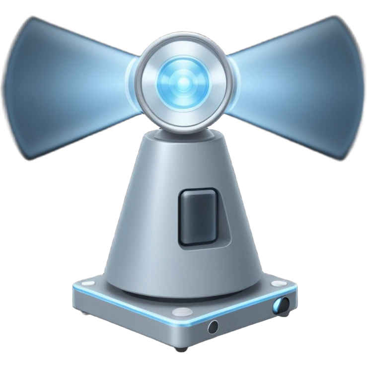 Flat emoji of a wrist-mounted hologram projector emitting a soft blue light cone, simple shapes, modern sci-fi style emoji