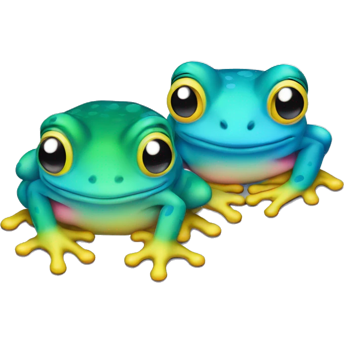 Two Deep blue green yellow pink kawaii frogs emoji