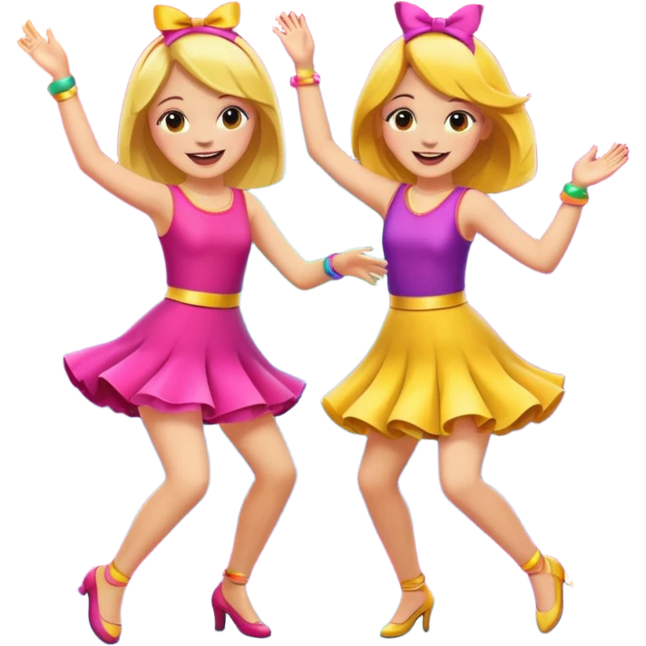 two girls dancing at a party, vibrant and joyful atmosphere emoji