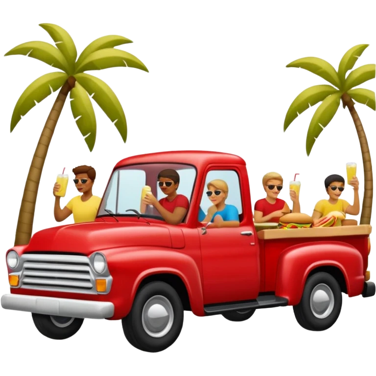People having a picnic in the back of a red pick up truck emoji