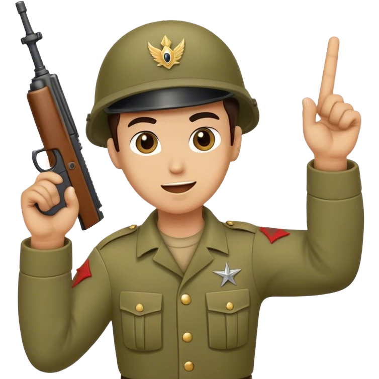 enthusiastic soldier with weapon raised up in his hand emoji