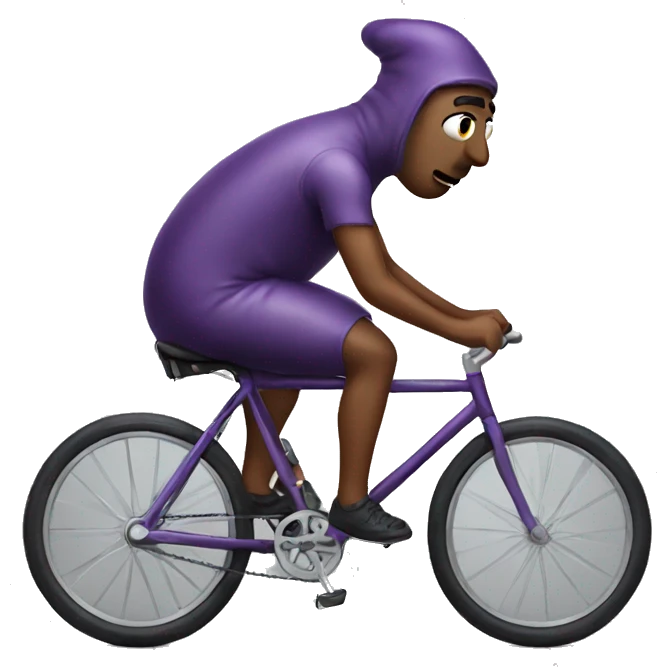 Normal Man riding a bicycle that looks like an eggplant emoji