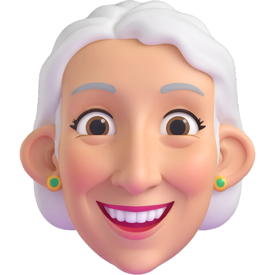 older woman with a big nose, smiling emoji