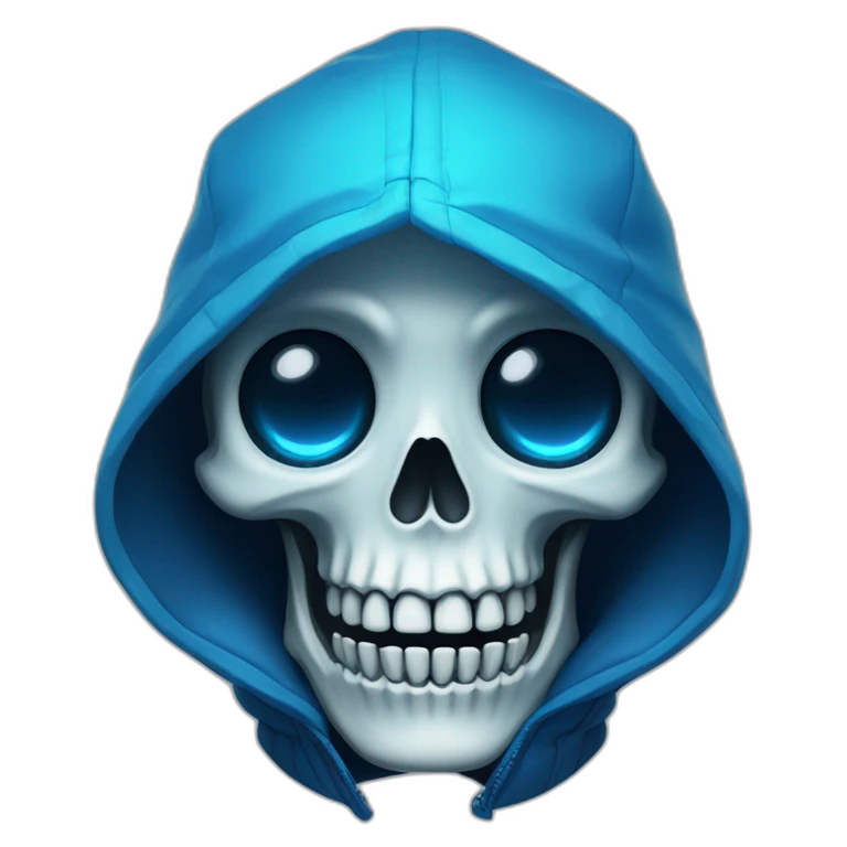 skeleton with one blue glowing eye wearing a blue winter jacket emoji