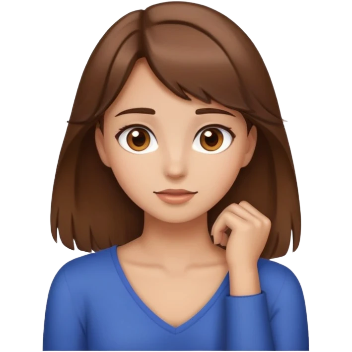 create an emoji of a girl with brown hair and brown eyes, she has her hands around her neck emoji