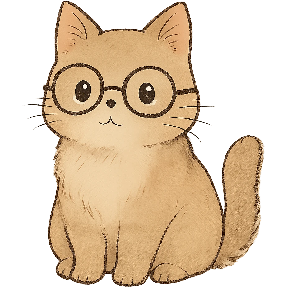 soft toned kawaii cat with glasses on a simple background in ghibli style emoji