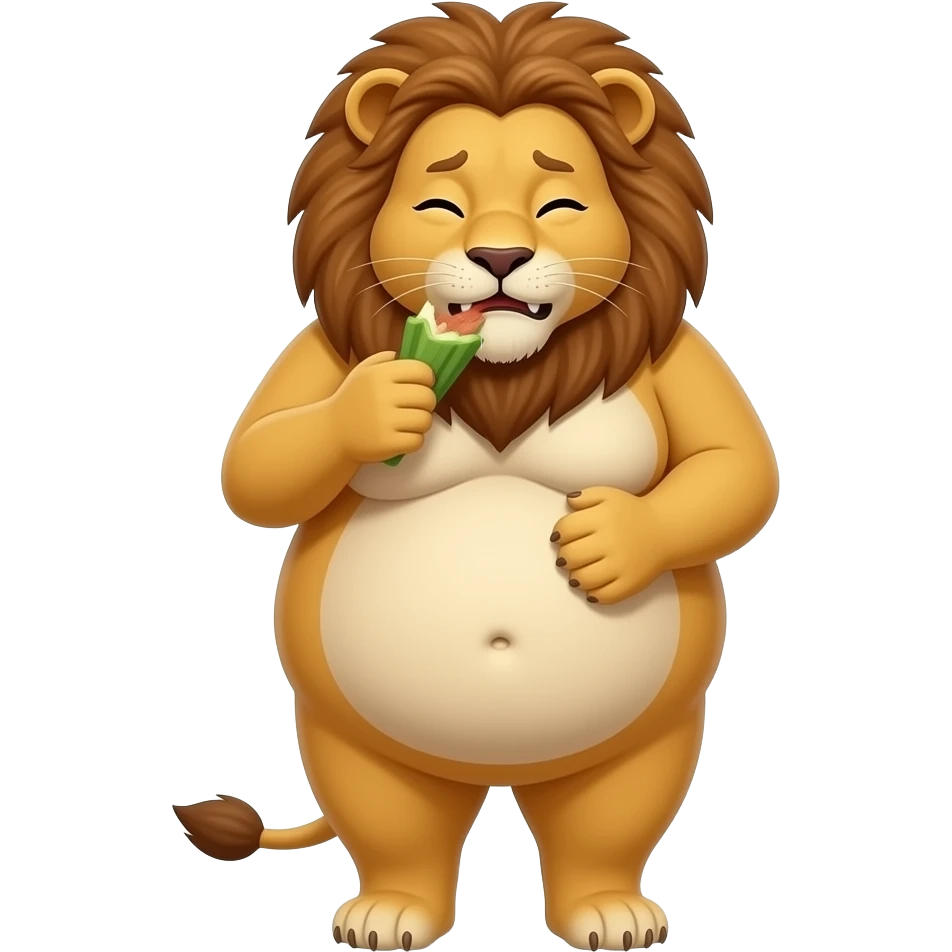 Make this Lion fat,make her eat until she is about to pop,she has a tummy ache,A bellybutton. emoji