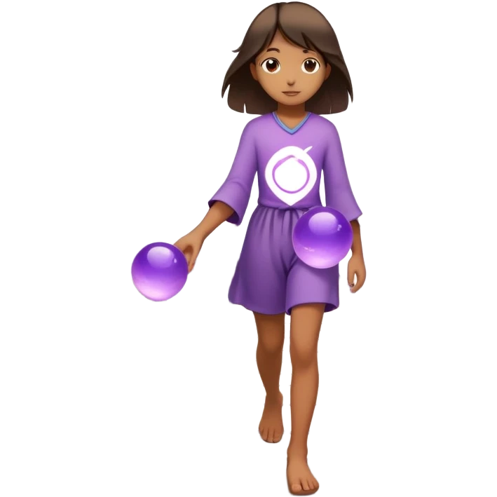 A small figure walks back broken bridge, holding soft 2 violet orbs in hand—symbolizing compassion and forgiveness. A gentle heart aura trails behind them, showing healing in motion. emoji