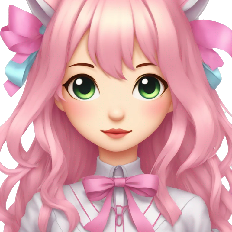 Edgy Kawaii Cute Cool Beautiful Elegant Pretty Pastel Anime Catgirl with ribbons emoji