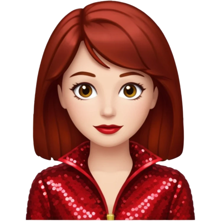 Carol Lawrence with dark auburn hair, red sequin outfit emoji