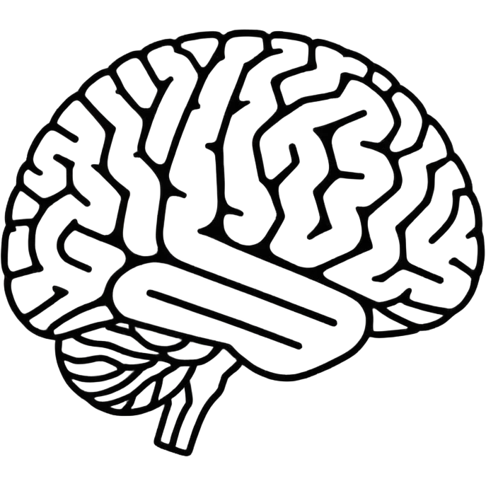 Super minimal brain icon, outline style, YouTube play triangle subtly integrated in center, single line art, monochrome or two-tone, clean vector, suitable for small size display, modern flat design emoji