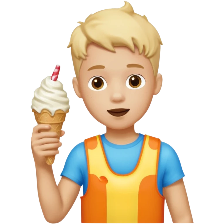 boy kid wearing arm floaties, eating ice cream emoji
