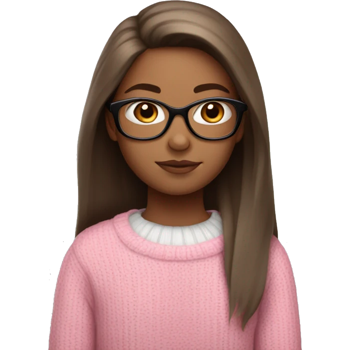  Girl With white skin , straight long brown hair in pink sweater with white glasses  emoji