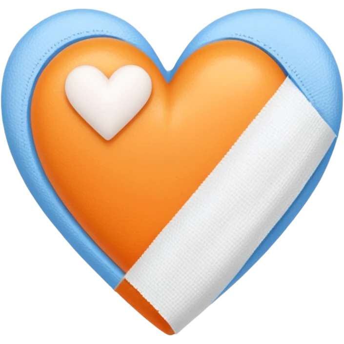 Half blue half orange heart split vertically with a white gauze bandage wrapped around it emoji
