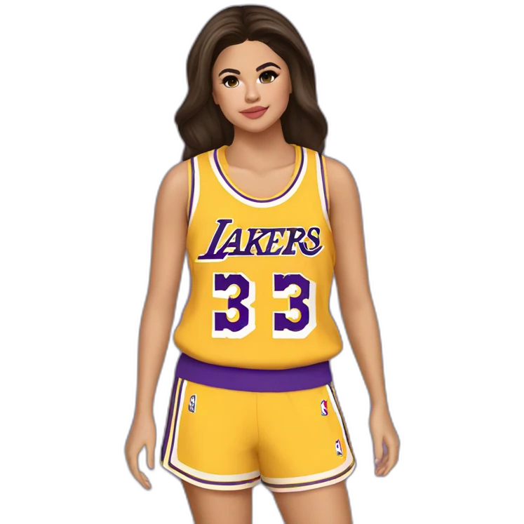 selena gomez wearing yellow lakers jersey emoji