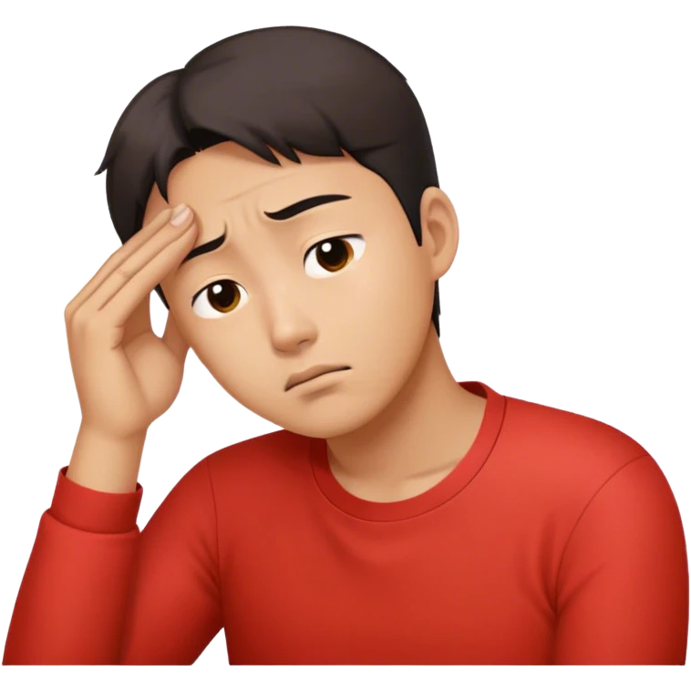 ### For Adobe Firefly:
A worried Korean man in a red shirt, resting his head on one hand. Emoji-style digital illustration with a plain white background and the letter "서" in orange. emoji