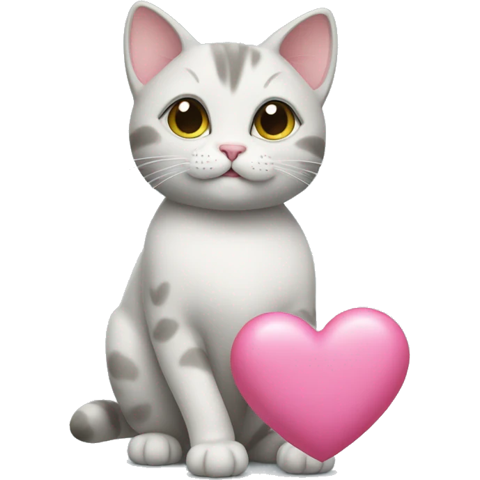 Cat holding a pink heart emoji