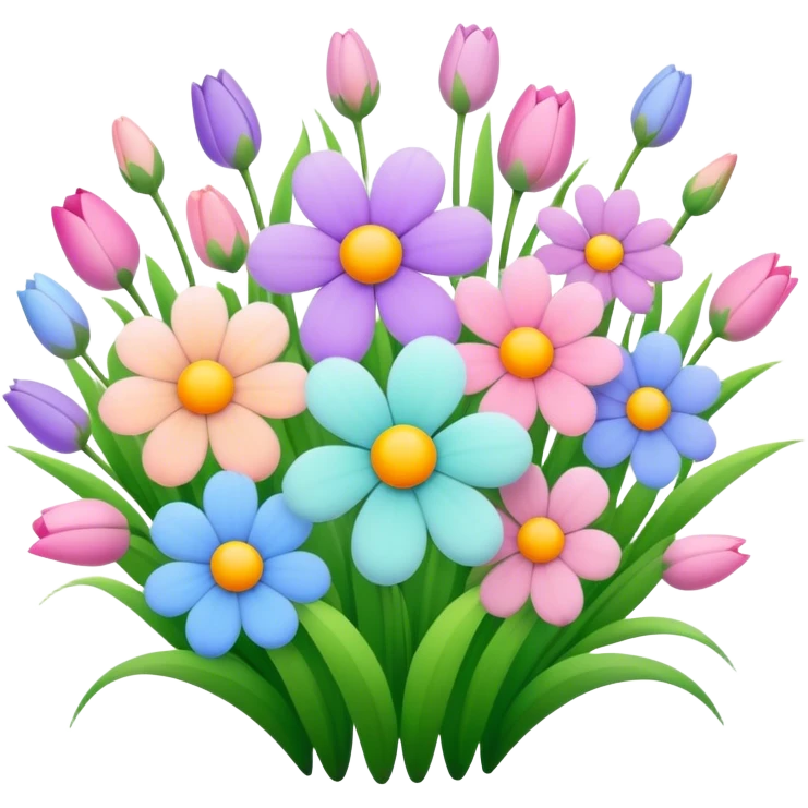 Spring flowers in full bloom, colorful and vibrant, with soft pastel tones emoji