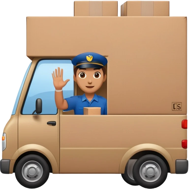 delivery truck with a supplier waving from the window, back of the truck completely filled with packages emoji