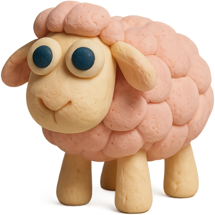 cute sheep with big eyes, soft pastel colors, hand-molded details, claymation style emoji