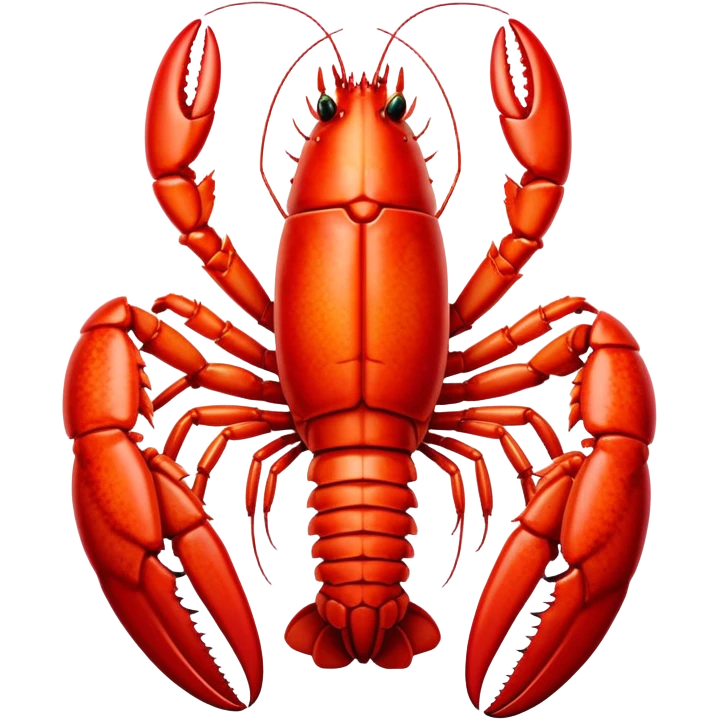 Cinematic bright red rock lobster, detailed hard shell, claws slightly open, freshly cooked, warm glowing tones, rich and indulgent. emoji