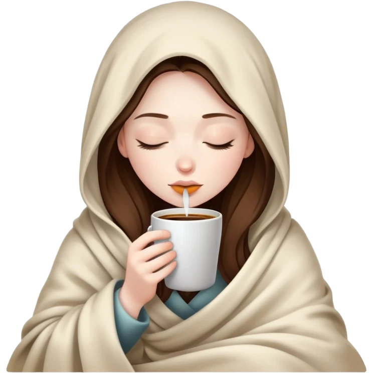 girl inside a blanket sipping coffee eyes closed emoji