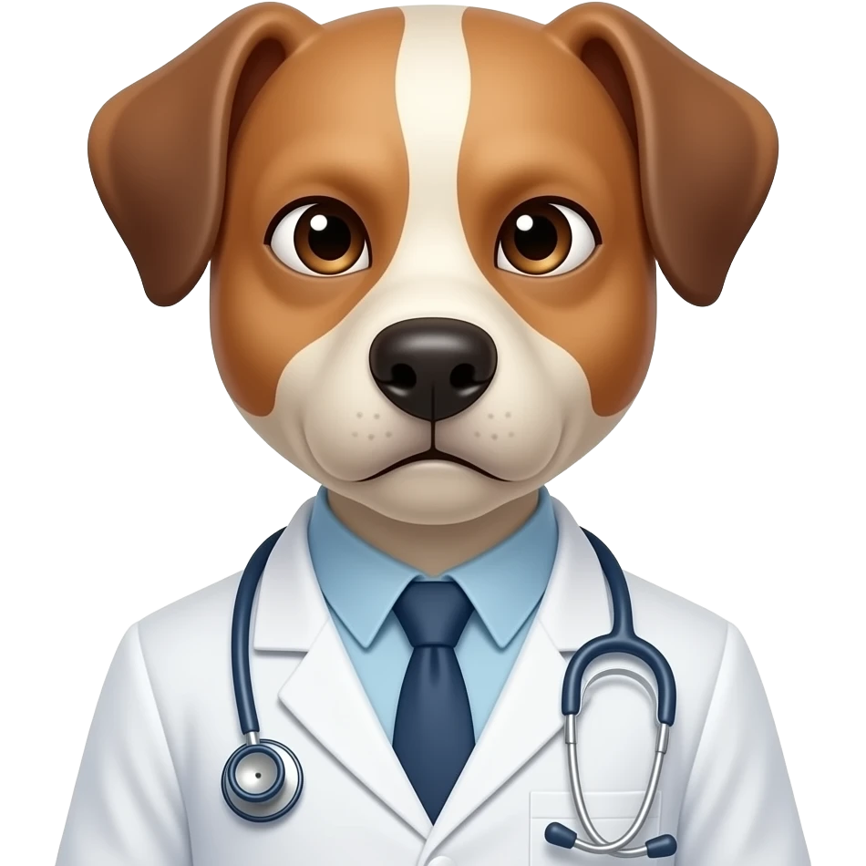 a close-up head-shot of a serious, old, unsmiling dog doctor with an air of authority pictured from the chest up. emoji