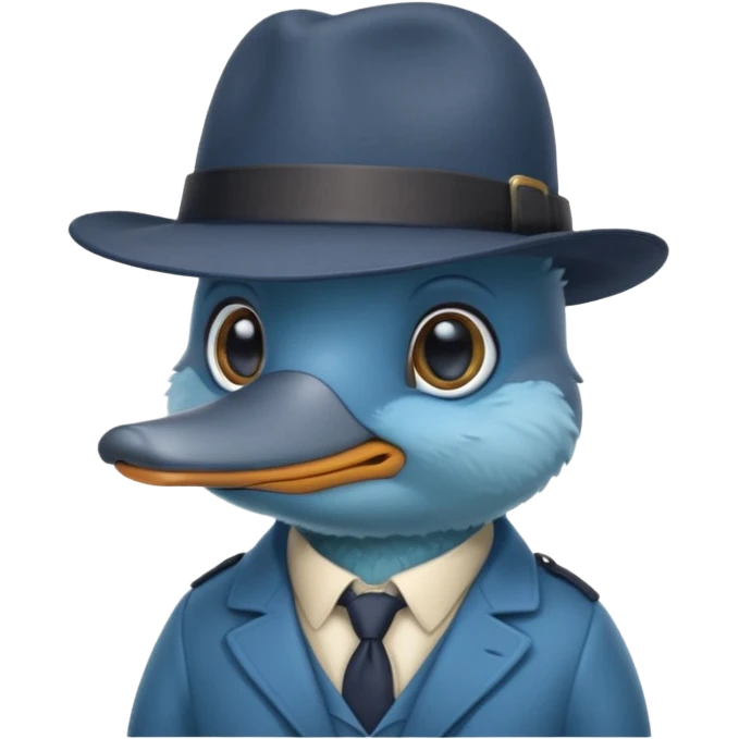 cute blue platypus with a detective hat and monocle on his eye, no  hands, looks like a platypus but blue emoji