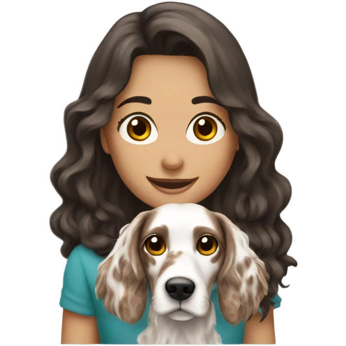 Pretty brunette holding English setter emoji