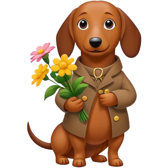 Wiener dog holding flowers ￼ emoji