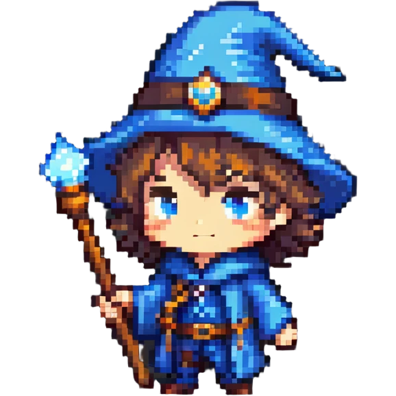 cute chibi male wizard with hat and wand emoji