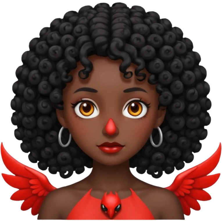 A woman with a curly black hair with mothman emoji