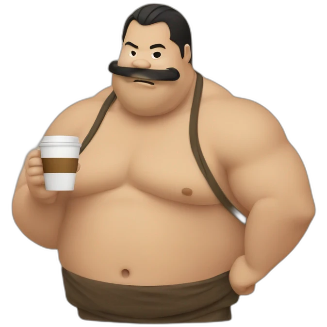 sumo wrestler with coffee emoji