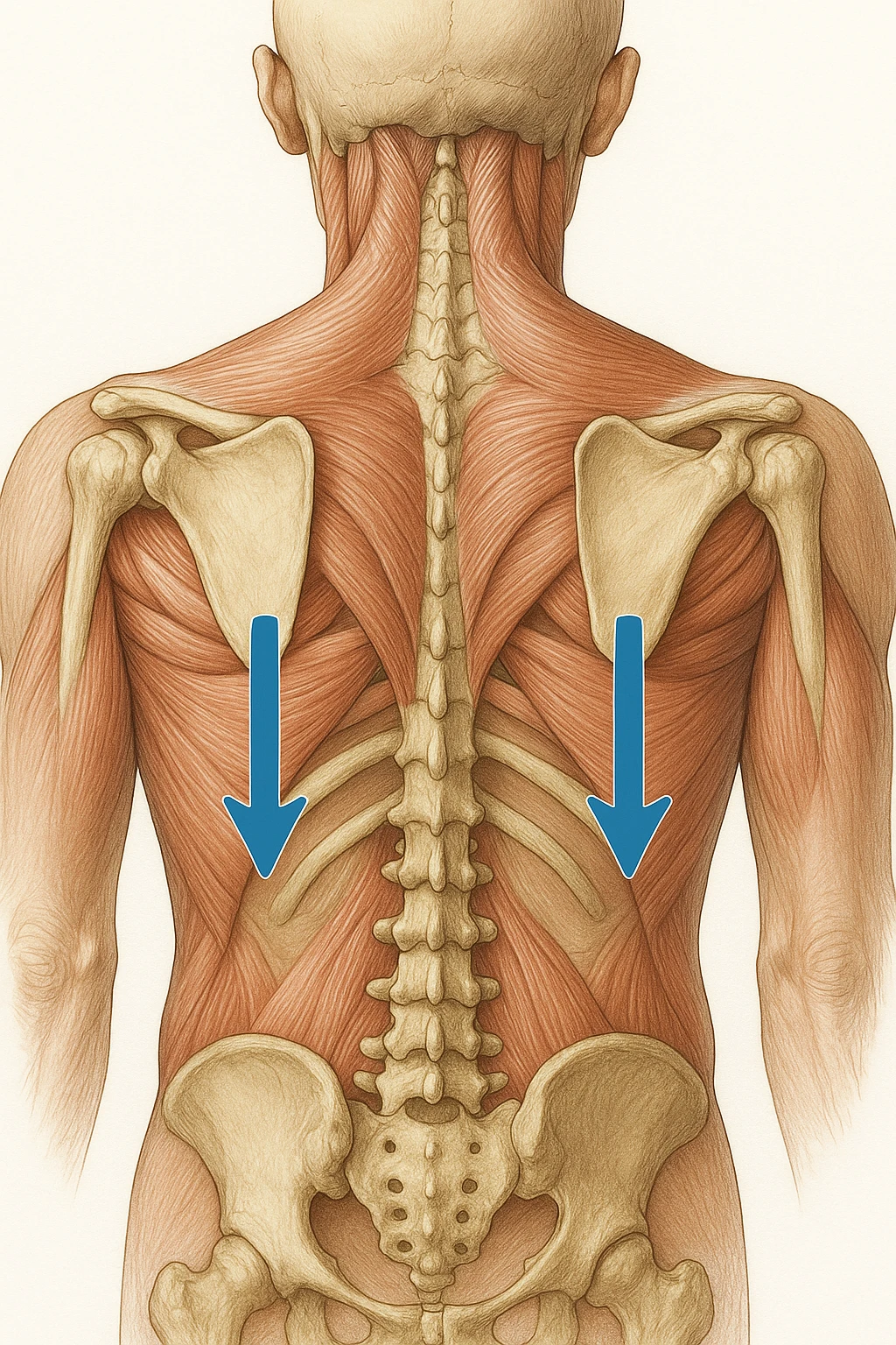 Scapole che vanno in giù depresse, viste anatomicamente. Fallo capire magari con frecce in basso emoji