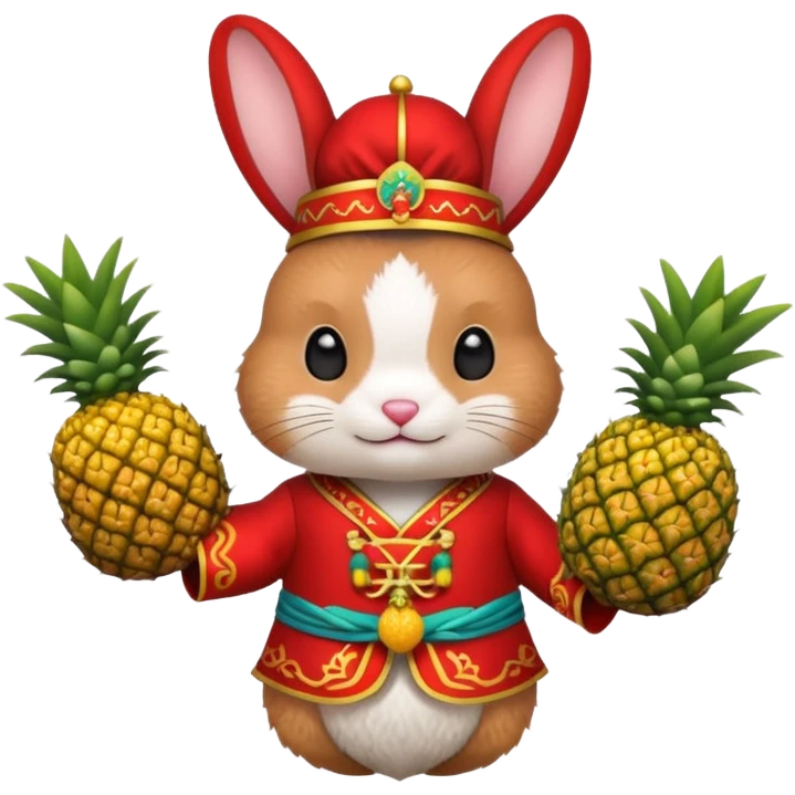 rabbit, wearing chinese ancient red custome, with pine apple,  emoji